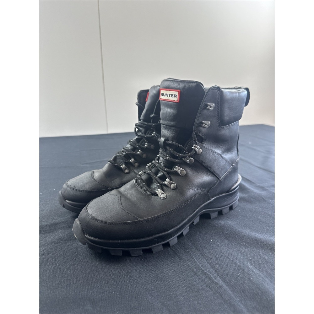 Hunter Insulated Black Lace-Up Leather Commando Boots Women's Size 10